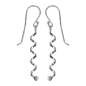 Boucles d'oreilles pendantes en argent spirale avec petite boule au bout et fermoir crochet
