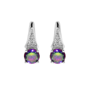 Boucles d'oreille en argent rhodié avec oxyde mystique arc en ciel forme évasé d'oxydes blancs et fe