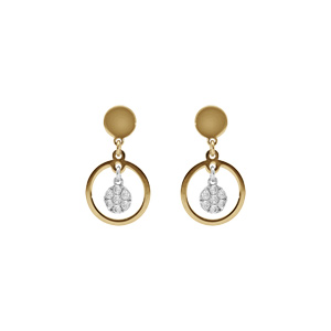 Boucles d’oreille tige argent doré jaune cercles et pastilles oxydes blancs