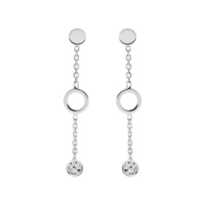 Boucles d’oreille en argent rhodié cercle avec oxydes blancs sertis et fermoir poussette
