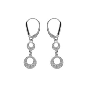 Boucles d’oreille dormeuse argent rhodié 2 cercles évidé oxydes blancs