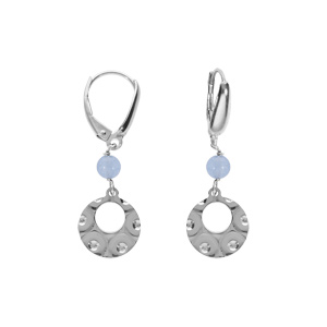 Boucles d’oreille dormeuse argent rhodié pastille martelé avec 1 boule jade bleu ciel