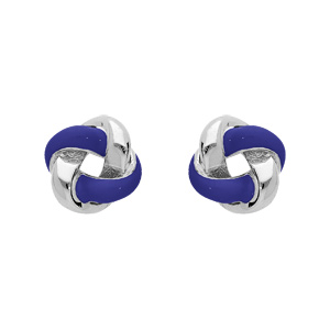 Boucles d’oreille en argent rhodié noeud de résine bleue avec fermoir poussette