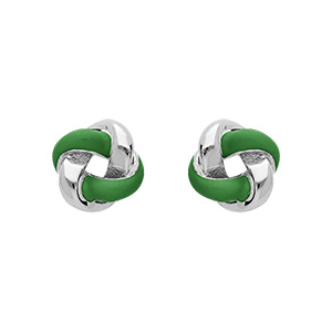 Boucles d’oreille en argent rhodié noeud résine verte avec fermoir poussette