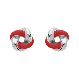 Boucles d’oreille en argent rhodié noeud de résine rouge avec fermoir poussette