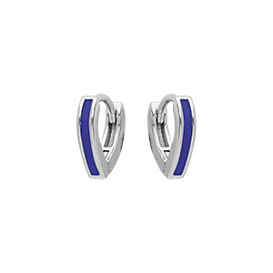 Créoles en argent rhodié articulée forme v couleur bleue