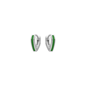 Créoles en argent rhodié articulée forme v couleur verte