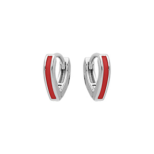 Créoles en argent rhodié articulée forme v couleur rouge