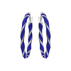 Créoles en argent rhodié articulée 25mm bleue