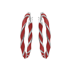 Créoles en argent rhodié articulée 25mm rouge