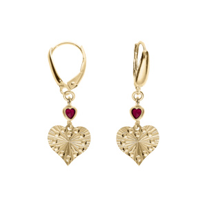 Boucles d’oreille dormeuse argent doré jaune forme coeur diamanté et 1 oxyde rose