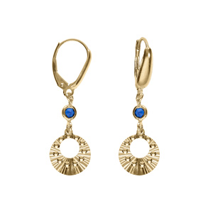Boucles d’oreille dormeuse argent dorré jaune cercle diamanté et 1 oxyde bleu