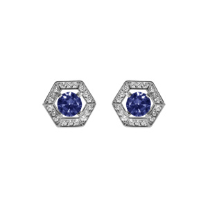 Boucles d’oreille tige en argent rhodié oxyde bleu et contour oxydes blancs