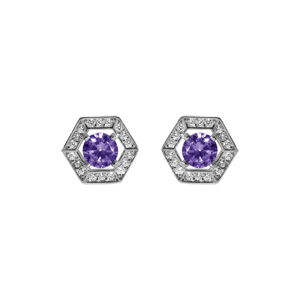 Boucles d’oreille tige en argent rhodié oxyde violet et contour oxydes blancs