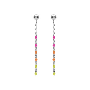 Boucles d’oreille tige en argent rhodié, olive résine multicolore dégradé rose vert