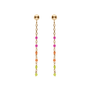 Boucles d’oreille tige en argent et dorure jaune olive, résine multicolore dégradé rose vert