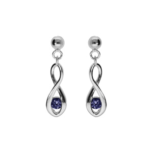 Boucles d'oreille tige en argent rhodié, motif infini oxyde bleu foncé