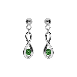 Boucles d’oreille tige en argent rhodié, motif infini oxyde vert foncé