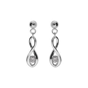 Boucles d’oreille tige en argent rhodié, motif infini oxyde blanc 16+2cm