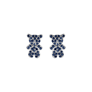 Boucles d’oreille tige en argent ourson oxydes bleu
