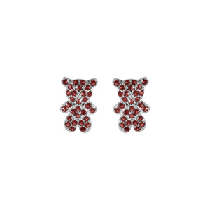 Boucles d’oreille tige en argent ourson oxydes rose