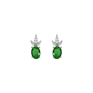 Boucles d’oreille dormeuse argent rhodié oxydes blancs et vert