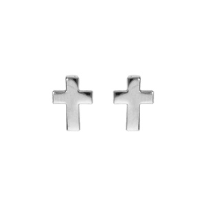 Boucles d’oreille tige en argent rhodié, forme croix