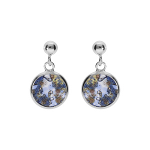 Boucles d’oreille en argent rhodié pastille 10mm Murano véritable boréale bleu et doré