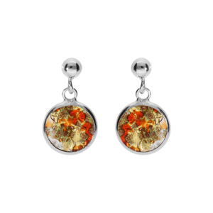 Boucles d’oreille en argent rhodié pastille 10mm Murano véritable boréale orange et doré avec des touches de rouge