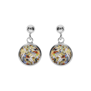 Boucles d’oreille en argent rhodié pastille 10mm Murano véritable boréale multicolore