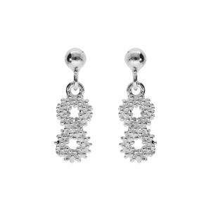 Boucles d’oreille tige en argent rhodié claire pendantes,motif infini évidé perlé