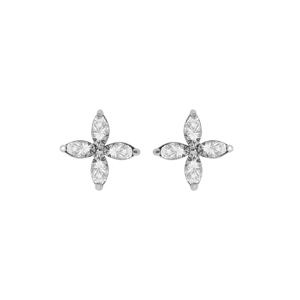 Boucles d'oreille tige en argent rhodié forme fleur avec oxydes blancs serti