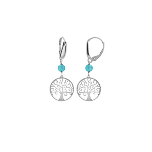 Boucles d’oreille dormeuse argent rhodié arbre de vie 15mm et boule jade vert clair véritable