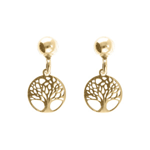 Boucles d’oreille tige argent doré jaune pendante arbre de vie 8mm