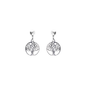 Boucles d’oreille tige argent rhodié pendante arbre de vie 10mm
