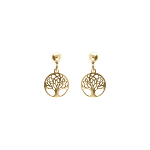 Boucles d’oreille tige argent doré jaune pendante arbre de vie 10mm