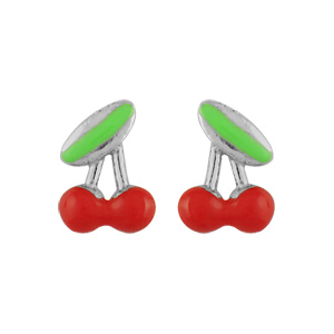 Boucles d’oreilles pour enfant en argent rhodié cerises et fermoir poussette