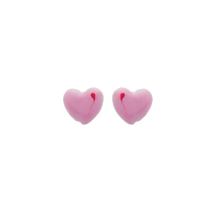 Boucles d'oreilles pour enfant en argent rhodié coeur rose et fermoir clou avec poussette