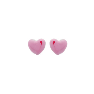 Boucles d’oreilles pour enfant en argent rhodié coeur rose et fermoir poussette