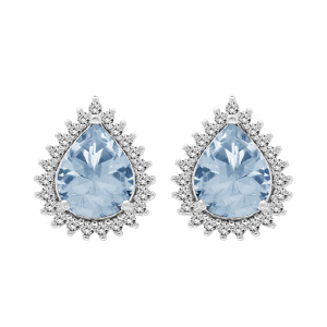 Boucles d'oreille en argent rhodié Topaze bleue véritable forme goutte 8x6 contour Topazes blanches 