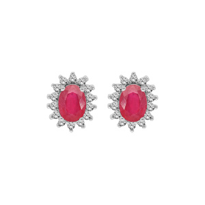 Boucles d’oreille en argent rhodié fleur de Rubis véritable contour Topazes blanches serties et fermoir poussette