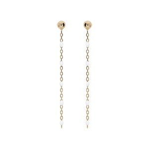 Boucles d’oreille en argent et dorure jaune chaînette avec perles blanche et fermoir pousette