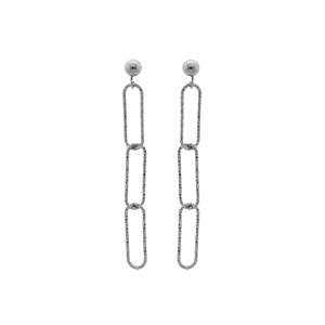 Boucles d’oreille en argent rhodié maillons rectangulaire diamantés suspendus et fermoir poussette