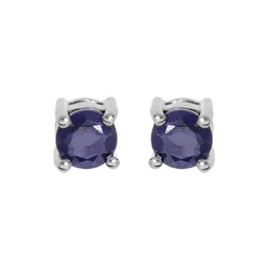 Boucles d’oreille en argent rhodié Saphir véritable 4 griffes et fermoir poussette