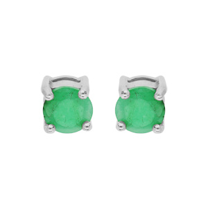 Boucles d’oreille en argent rhodié Emeraude véritable 4 griffes et fermoir poussette