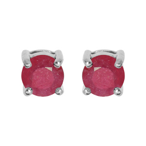 Boucles d'oreille en argent rhodié Rubis véritable 4 griffes et fermoir poussette