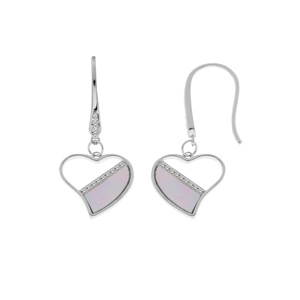 Boucles d'oreille en argent rhodié coeur Nacre véritable et fermoir crochet