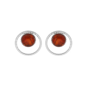 Boucles d’oreille en argent rhodié pierre Ambre véritable 6mm dans cercle et fermoir poussette