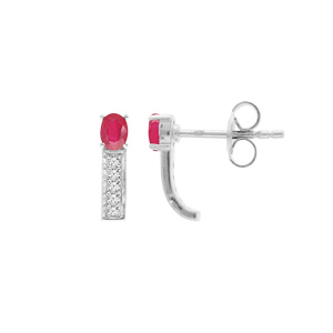 Boucles d’oreille en argent rhodié Rubis véritable et Topazes blanches et fermoir poussette