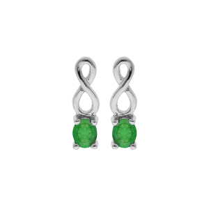 Boucles d’oreille en argent rhodié motif infini avec Emeraude véritable et Topazes blanches et fermoir poussette